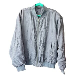 Summa Silk Mens Bomber Jacket Medium Blue Grey Full Zip 100% Silk Vintage Jacket